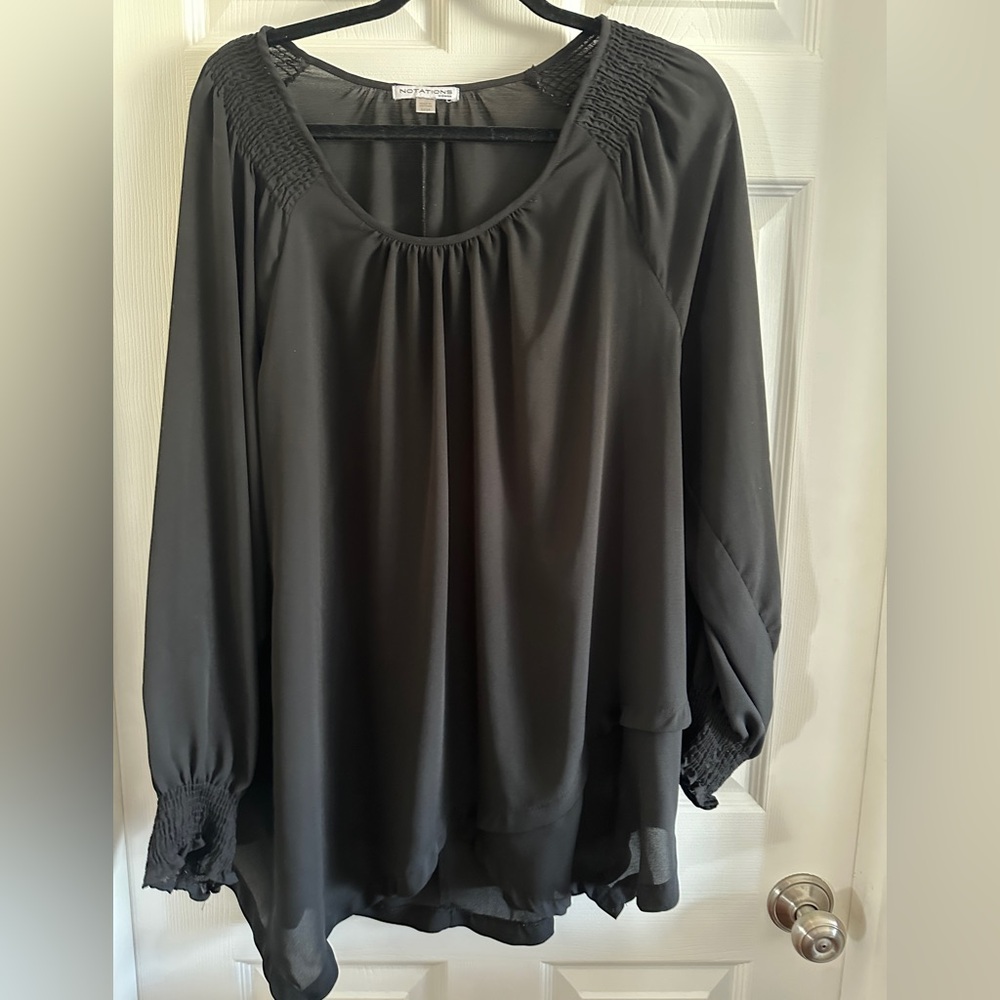 Notations Chic Black Chiffon Women's Blouse (Size 22/24)